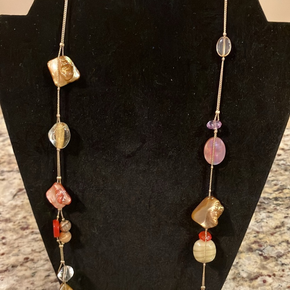 Lia Sophia Multi Color Bead Necklace Gold Tone Statement Layer 17-20” Adjustable - Picture 5 of 10